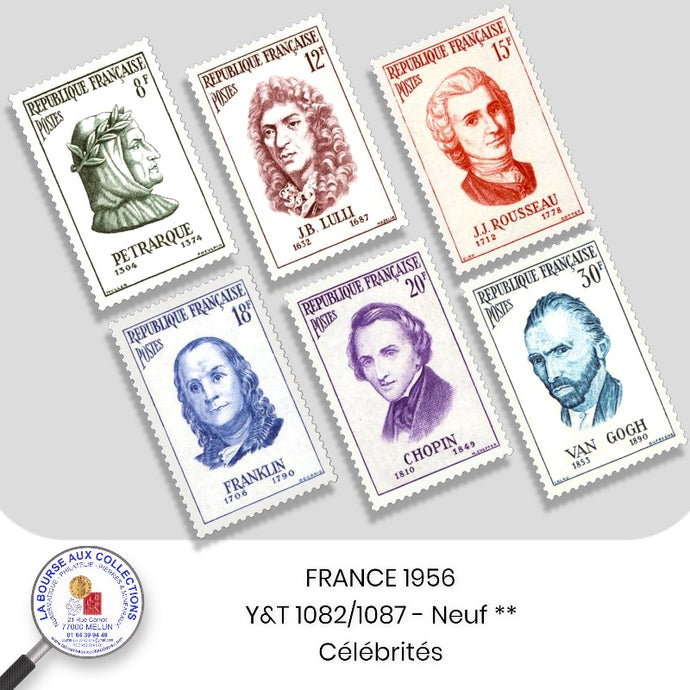 1956 - Y&T 1082/1087 - Célébrités étrangers ayant participé à la vie française - Neuf **