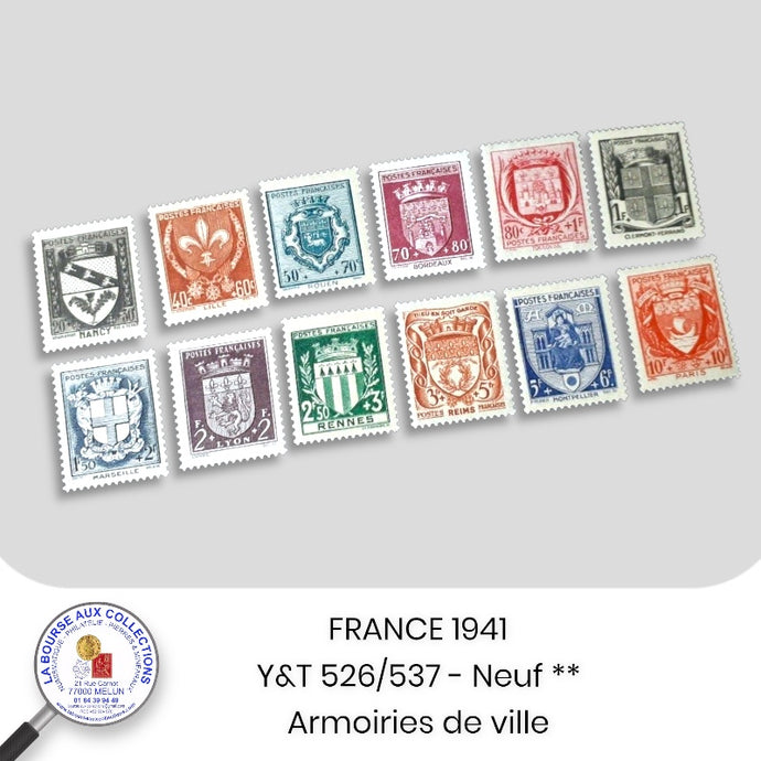 1941 - Y&T 526/537 - Au profit du Secours national / Armoiries de ville  - Neufs **