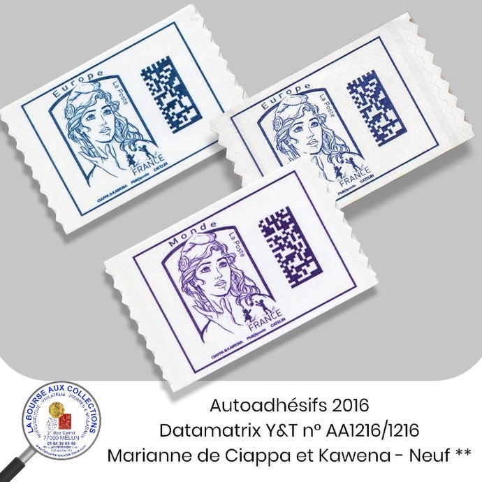 2016 - Autoadhésifs - Y&T n° AA 1216/1217 Datamatrix - Marianne de Ciappa et Kawena  - Neuf **