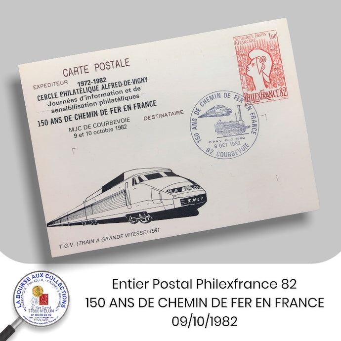 Entier postal 2216-CP1 - Philexfrance 82 -  150 ANS DE CHEMIN DE FER EN FRANCE Courbevoie 09/10/1982