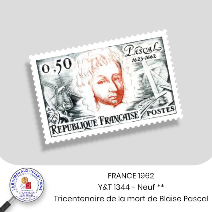1962 - Y&T 1344 - Tricentenaire de la mort de Blaise Pascal - Neuf **