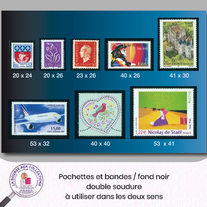 Pochettes et bandes pour timbres, carnets et blocs - Fond noir -  