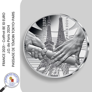 10 euro FRANCE 2021 -  J.O. de Paris 2024 - PASSAGE DE TÉMOIN TOKYO-PARIS- Coffret BE