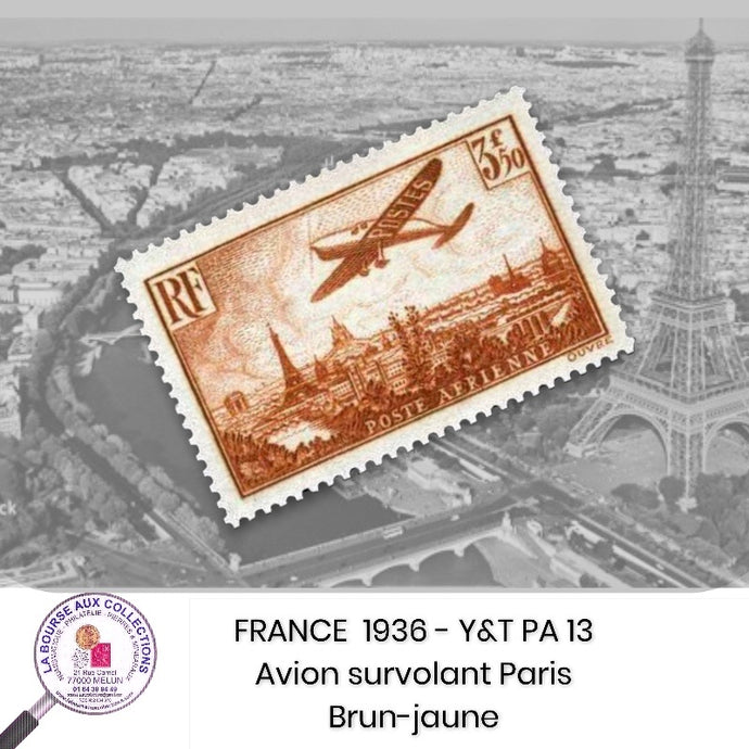 1936 - Y&T PA 13 - Avion survolant Paris - Brun-Jaune