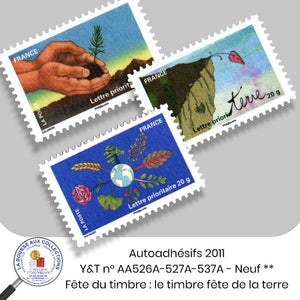 2011 - Autoadhésifs - Y&T n° AA 526A-527A-537A - Fête du timbre : le timbre fête la terre - Neufs **