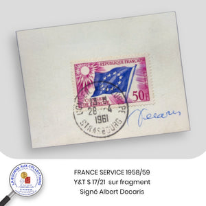 1958-1959 - Timbres de Service - Y&T S 17/21 sur fragment oblitération CONSEIL DE L'EUROPE Strasbourg 28/04/1961 - Signé Albert Decaris