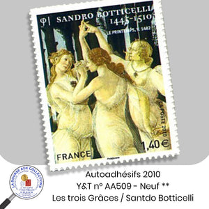 2010 - Autoadhésifs - Y&T n° AA 509 - Les trois Grâces / Santdo Botticelli - Neufs **