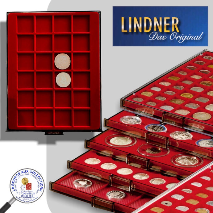 Lindner - BOX MONNAIES empilable - 24 cases carrées pour monnaies jusqu'à Ø 42 mm