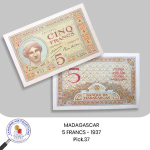 MADAGASCAR - 5 Francs - 1937 - Pick.37