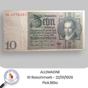 ALLEMAGNE - 10 Reischmark 22/01/1929 - Pick.180a