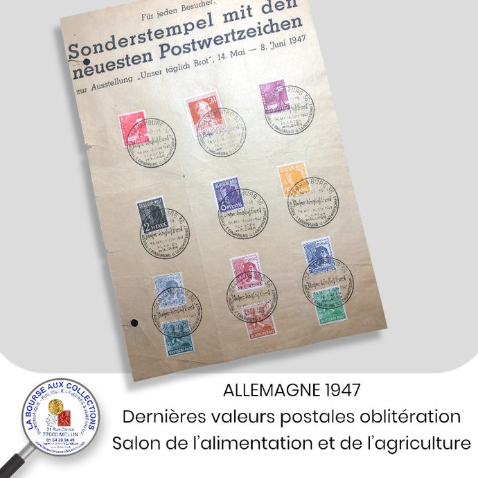 ALLEMAGNE DE L’OUEST 1947 - Dernières valeurs postales pour Salon de l'alimentation et de l'agriculture. Hambourg 14 mai - 18 juin 1947