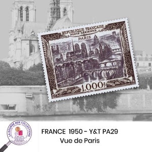1950 - Y&T PA 29 - Vue de Paris -  Noir et brun violet sur papier bleuté