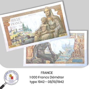 1000 FRANCS Déesse Déméter type 1942 - 08/10/1942 - Fay.40/08
