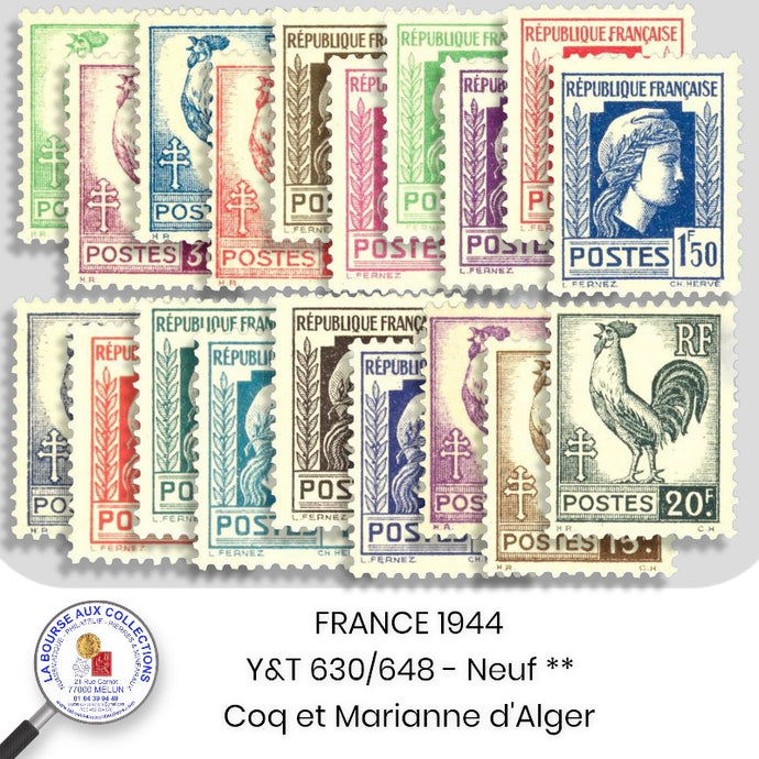 1944 - Y&T 630/648 - Série d'Alger. Coq et Marianne (d'Alger) - Neuf **