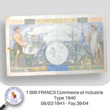 Charger l&#39;image dans la galerie, 1 000 FRANCS Commerce et Industrie type 1940 – 06/02/1941– Fay.39/04

