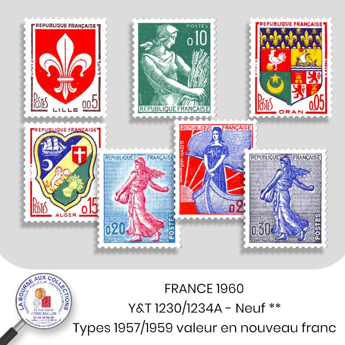 1960 - Y&T 1230/1234A - Types de 1957/1959 avec valeur en nouveau franc - Neuf **