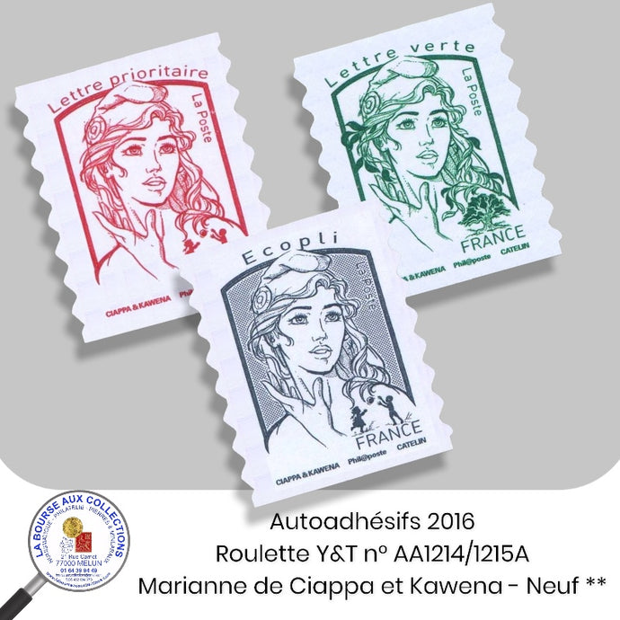 2016 - Autoadhésifs - Y&T n° AA 1214/1215A - Marianne de Ciappa et Kawena - Neufs **