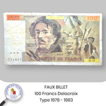 Charger l&#39;image dans la galerie, FAUX BILLET - 100 FRANCS Delacroix type 1978 - 1983
