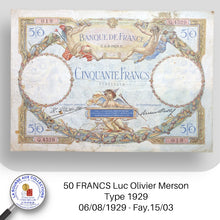 Charger l&#39;image dans la galerie, 50 FRANCS Luc Olivier Merson type 1929 - 06/08/1929 - Fay.15/03
