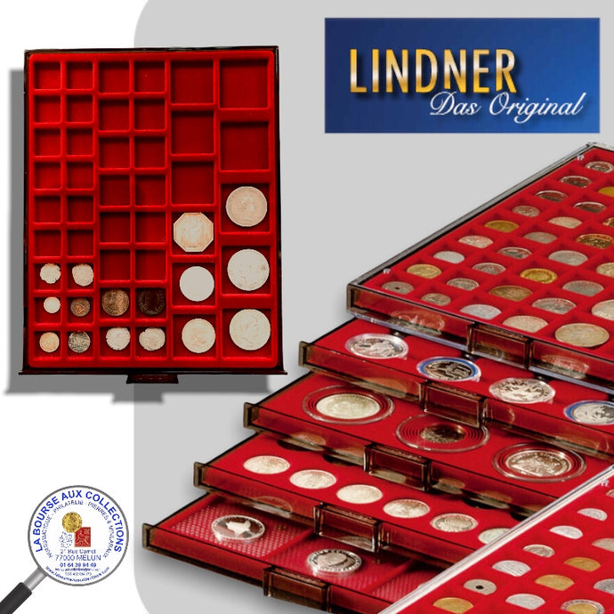 Lindner - BOX MONNAIES empilable - 45 cases carrées mixtes pour monnaies