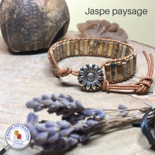 Charger l&#39;image dans la galerie, Bracelet cuir et perles tubes - JASPE PAYSAGE - Madagascar
