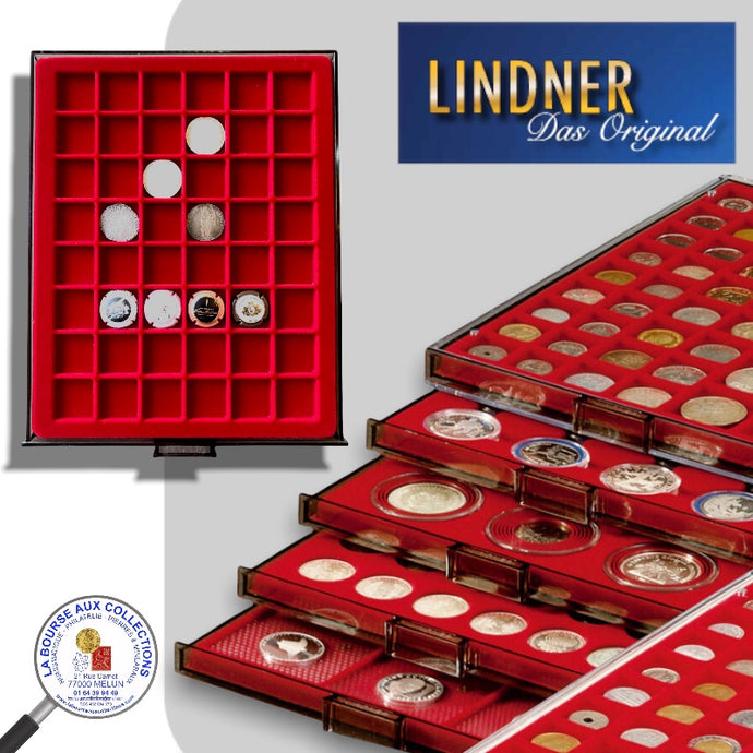 Lindner - BOX MONNAIES empilable - 48 cases carrées pour monnaies jusqu'à Ø 30 mm