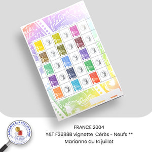 Personnalisés 2004 - Y&T F3688B  - Mini-feuille timbre Marianne du 14 Juillet / Vignettes Cérès - NEUFS **