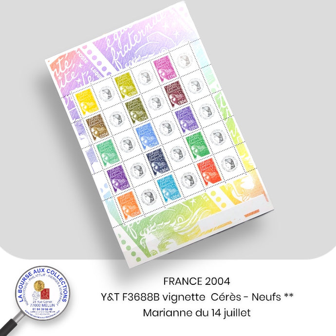 Personnalisés 2004 - Y&T F3688B  - Mini-feuille timbre Marianne du 14 Juillet / Vignettes Cérès - NEUFS **