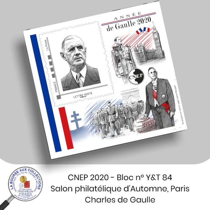 CNEP 2020 - Bloc n° Y&T 84 - Autoadhésif - Salon philatélique d’Automne, Paris - Charles de Gaulle
