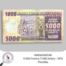 Charger l&#39;image dans la galerie, MADAGASCAR - 5 000 Francs / 1 000 Ariary - 1974 - Pick.66a
