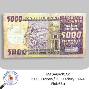 MADAGASCAR - 5 000 Francs / 1 000 Ariary - 1974 - Pick.66a