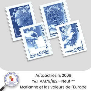2008 - Autoadhésifs -  Y&T n° AA 179/182  - Marianne et les valeurs de l'Europe - Neufs **