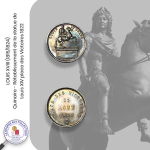 LOUIS XVIII (1815/1824) - Quinaire - Rétablissement de la statue de Louis XIV place des Victoires 1822