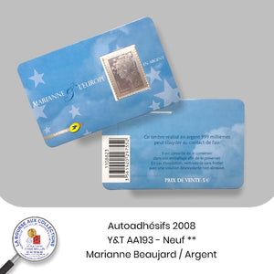 2008 - Autoadhésifs -  Y&T n° AA 193 (4242) - Marianne de Beaujard (Argent 999‰) - Neufs **