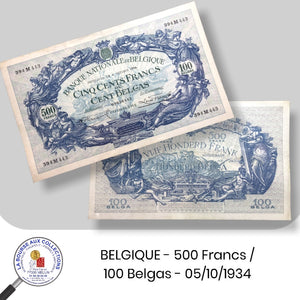 BELGIQUE - 500 Francs / 100 Belgas - 05/10/1934