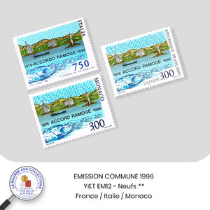 FRANCE 1996 - Emission commune France-Italie -Monaco  - Y&T EM12 - Ramoge - Neufs **