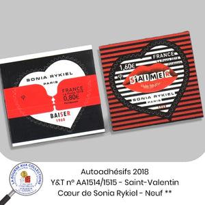 2018 - Autoadhésifs - Y&T n° AA 1514/1515 - Saint-Valentin / Cœur de Sonia Rykiel  - Neuf **