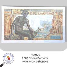 Charger l&#39;image dans la galerie, 1000 FRANCS Déesse Déméter type 1942 - 08/10/1942 - Fay.40/08
