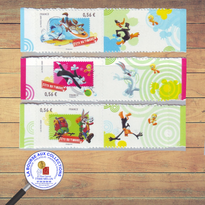 FRANCE 2009 - Autoadhésif Y&T n° 271/273 - Fête du timbre. Personnages de dessins animés des Looney Tunes - Neuf ** / La Bourse aux Collections Philatélie Melun