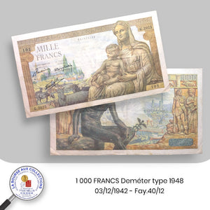1 000 FRANCS Déesse Déméter type 1948 - 03/12/1942 - Fay.40/12