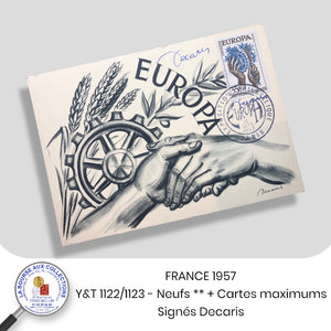 1957 - Y&T 1122/1123  - Europa - Neufs ** + Cartes Maximums  - Signés Decaris