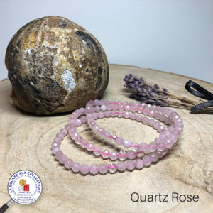 Bracelet perles facettées 4 mm - QUARTZ ROSE, qualité A - MADAGASCAR