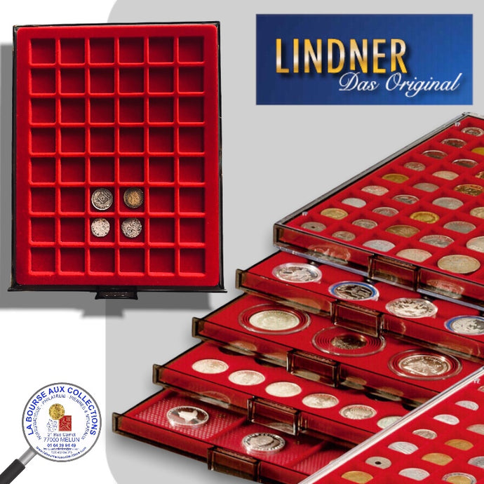 Lindner - BOX MONNAIES empilable - 48 cases carrées pour monnaies jusqu'à Ø 28 mm