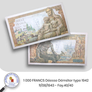 1 000 FRANCS Déesse Déméter type 1942 - 11/08/1943 - Fay.40/40