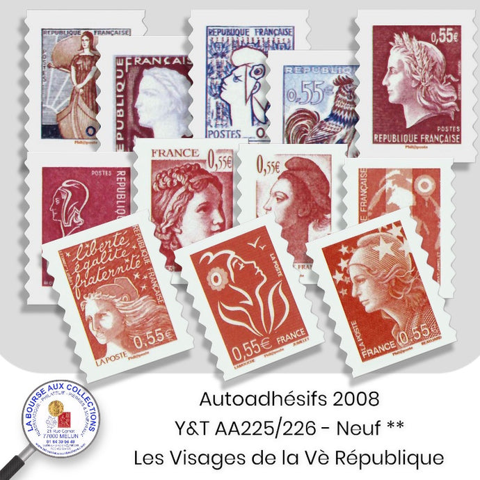 2008 - Autoadhésifs -  Y&T n° AA 225/226 (4287/4298) - Les Visages de Vème République - Neufs **