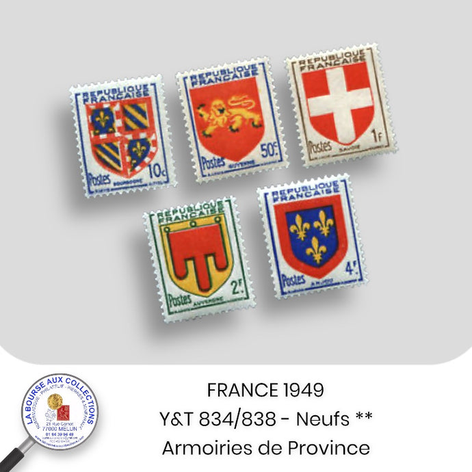 1949 - Y&T 834/838 - Armoiries de Province (IV) - Neufs **