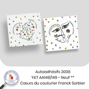 2008 - Autoadhésifs -  Y&T n° AA 148/149 (4130/4130A) - Saint-Valentin / Coeurs du couturier Franck Sorbier  - Neufs **