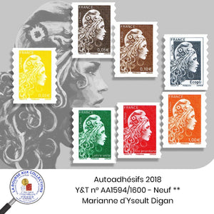 2018 - Autoadhésifs -  Y&T n° AA 1594/1600 - Marianne d'Yzeult Digan  - Neuf **