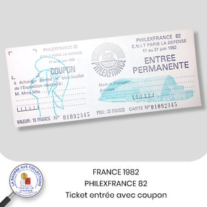 FRANCE 1982 - TICKET ENTRÉE avec coupon détachable - PHILEXFRANCE 82 C.N.I.T. Paris La Défense